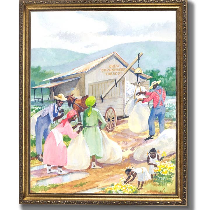African American Black Picking Cotton Wall Picture Gold Framed Art Print for wholesale by Unlimited Potential LLC