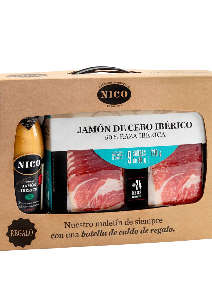 VALIGETTA PRANZO PROSCIUTTO IBERICO DI CEBO + BRODO per la vendita all'ingrosso da parte di NICO JAMONES