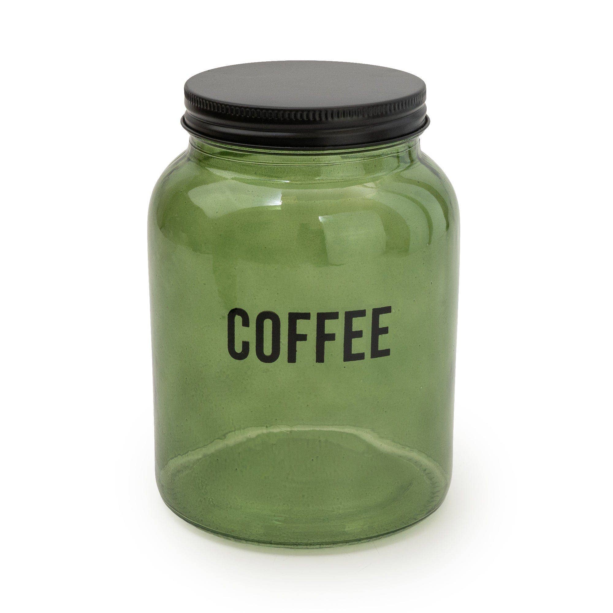 Candlelight Products Ltd – wholesale Jar – Green Glass Storage Jar 'COFFEE' With Black Lid 15.5cm 6PK