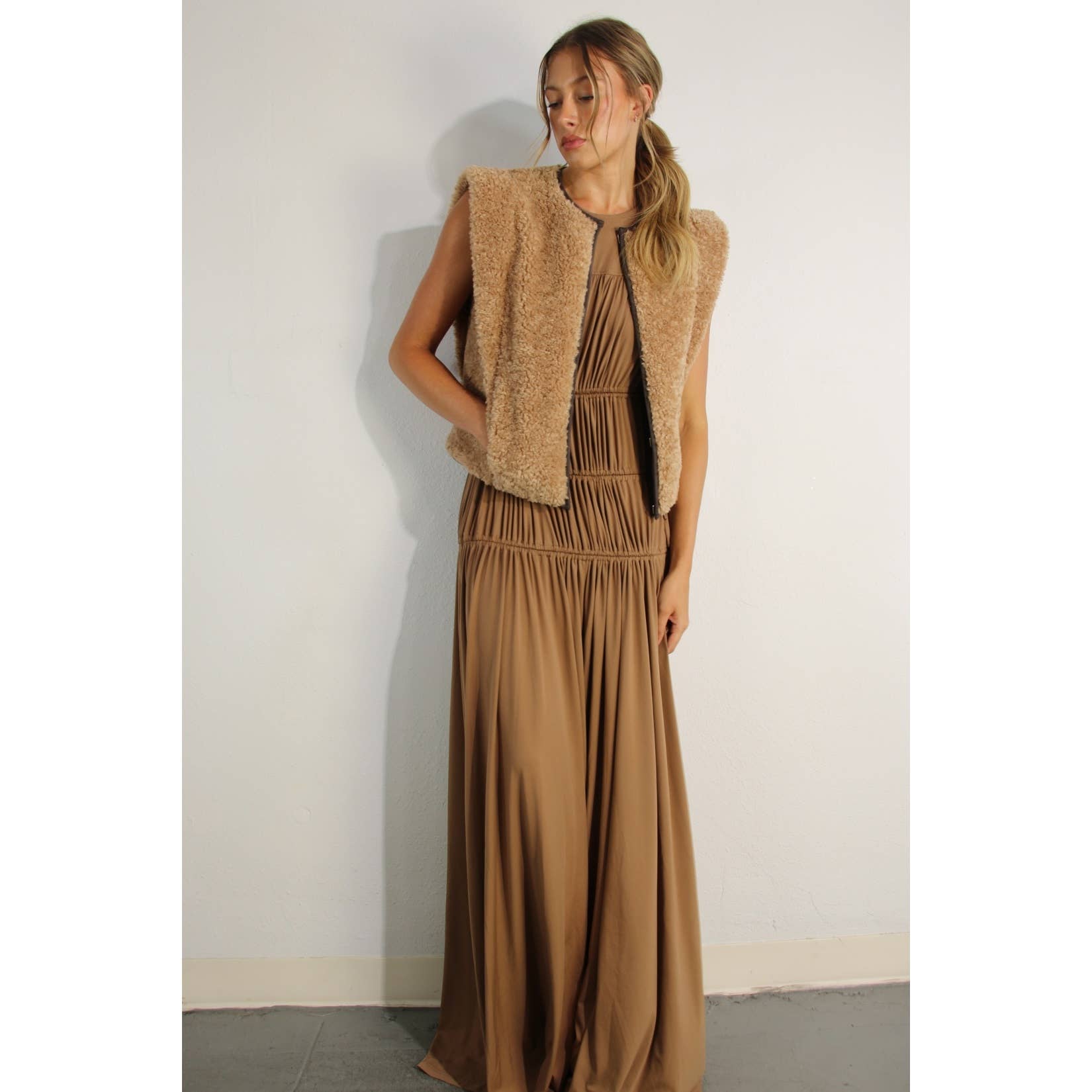 BROWN TEDDY BEAR POWER SHOULDER VEST for wholesale on Faire8