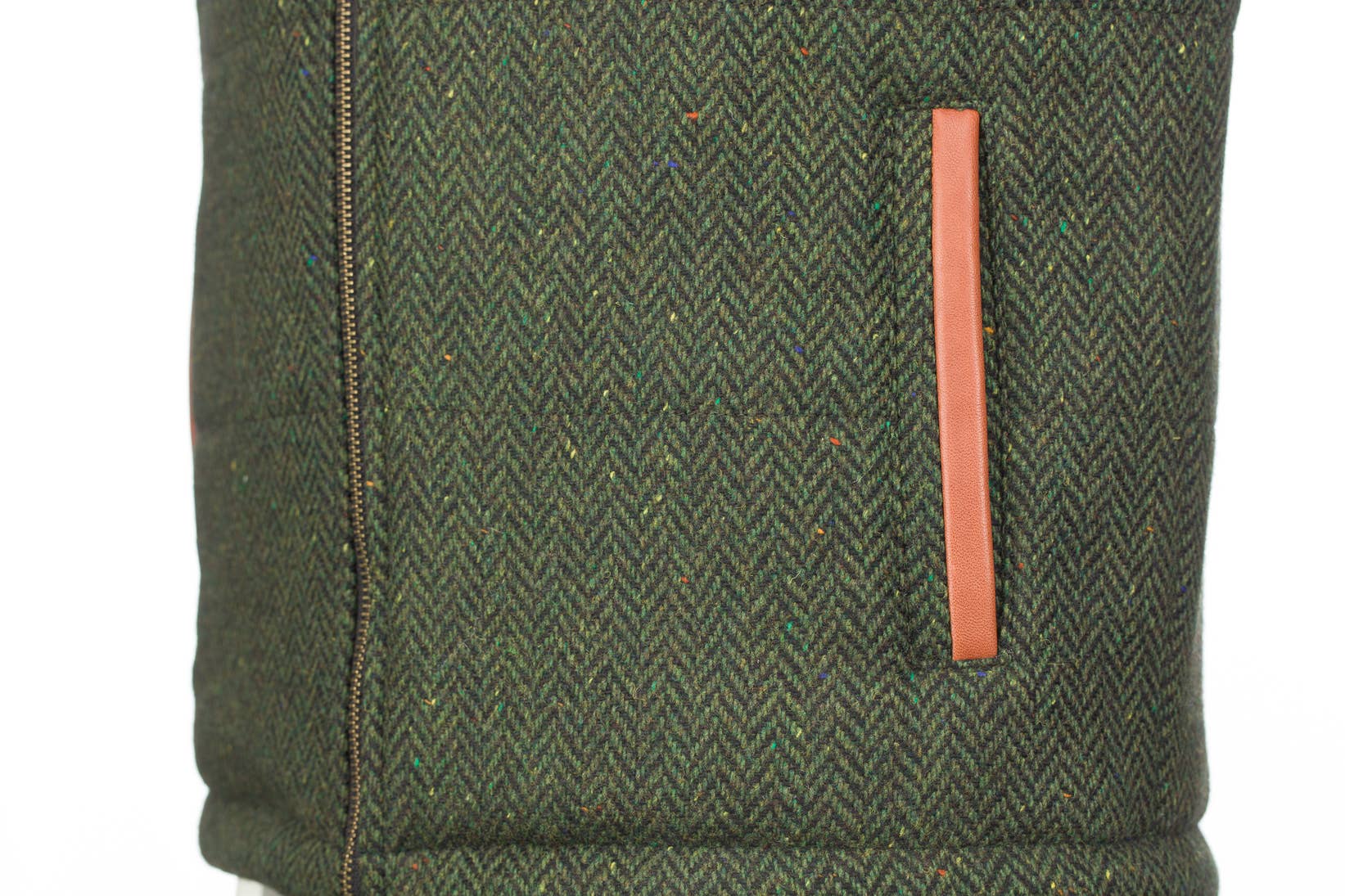 Grøn Sildeben Grøn Herringbone Bodyvarmer & Gilet med Læderdetaljer for engroshandel på Faire5