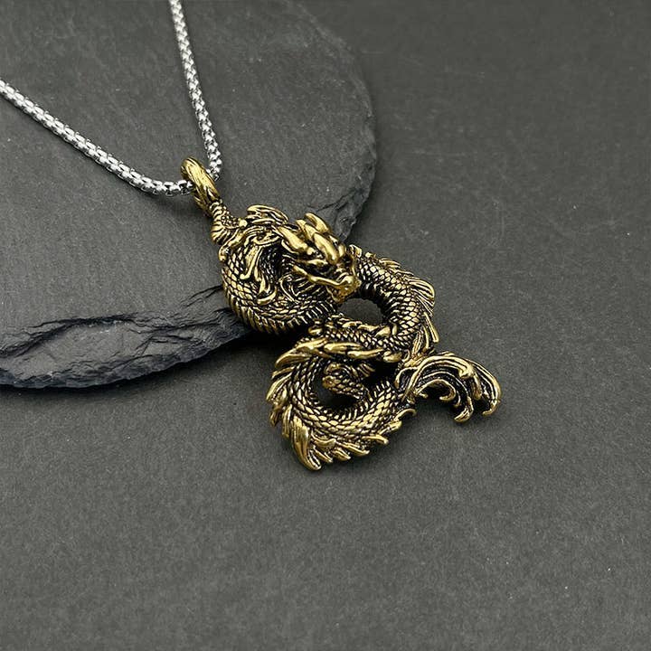 GemMeet - Wholesale Pendant/Charm Necklace - Domineering Chinese Dragon Retro Hip-Hop Pendant 4