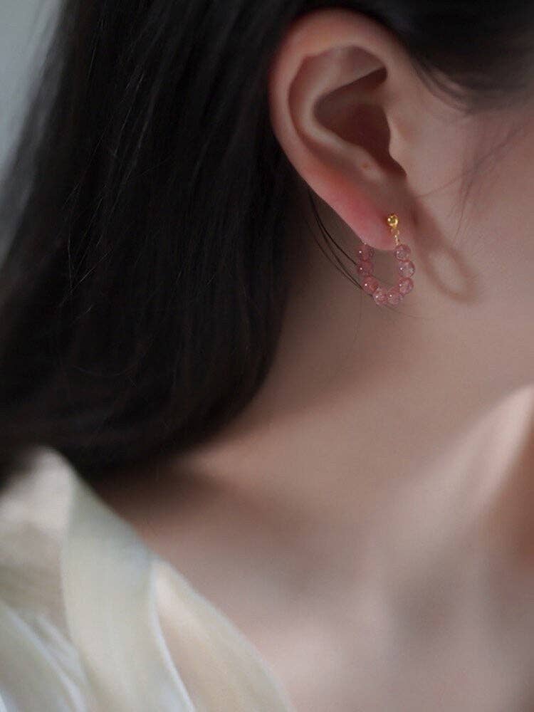 Haengseongworkshop - Wholesale Dangle Earrings - 18k Gold Plated AAA Natural Strawberry Quartz 4mm Round Beads Earrings3