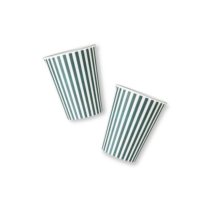Josi James - Wholesale Disposable Cup - Green & White Candy Stripe Paper Cups (12pcs)