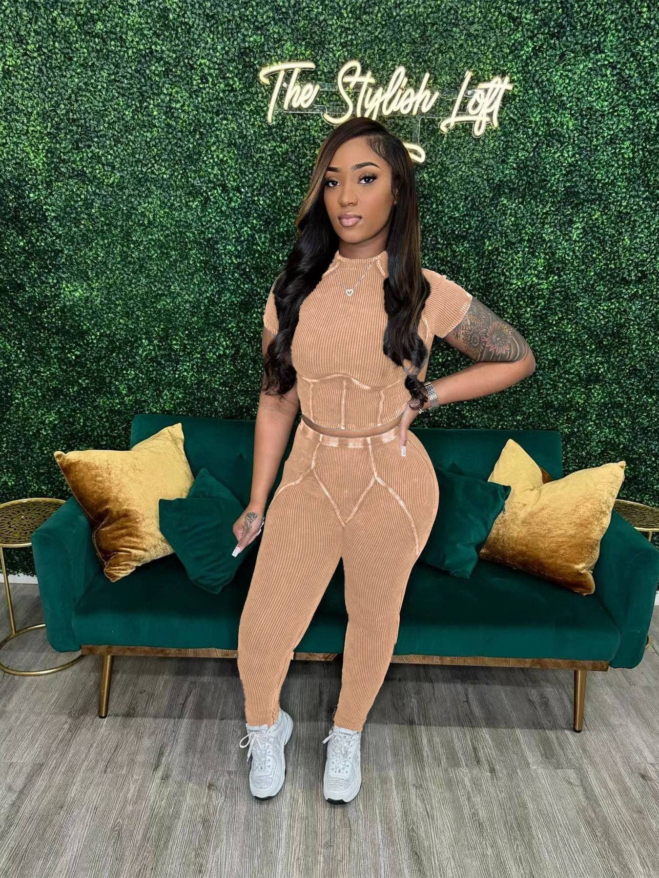 MB Fashion Wholesale - Wholesale Activewear Set - Women's - MB FASHION QUALITY RIBBED FABRIC WASHED 2 PCS SET 4015LY14