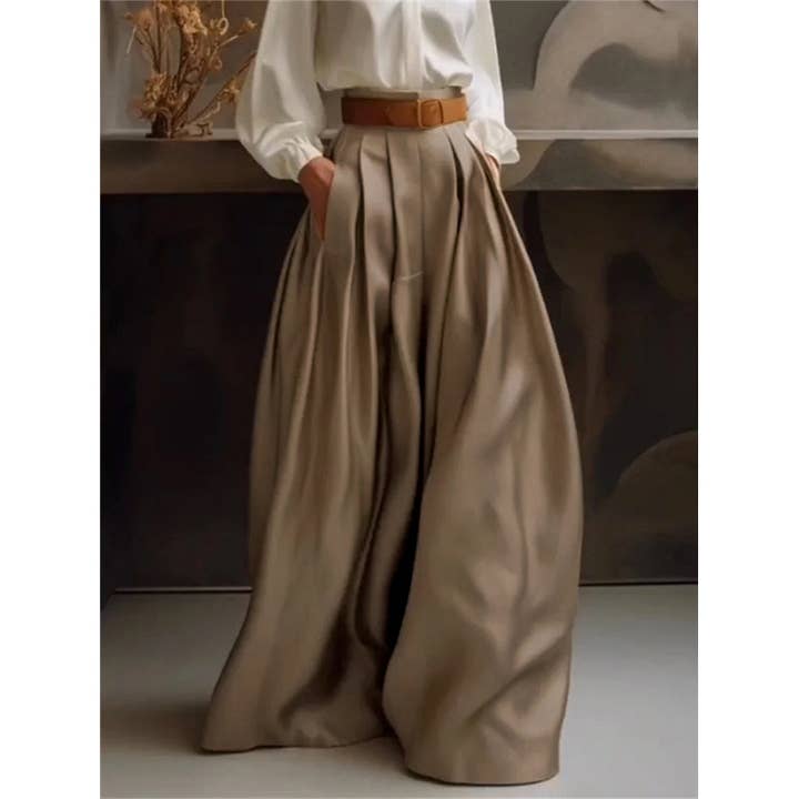 KHAKI Loose Wide Leg Solid Color Casual Pants Bottoms Trousers for wholesale on Faire10