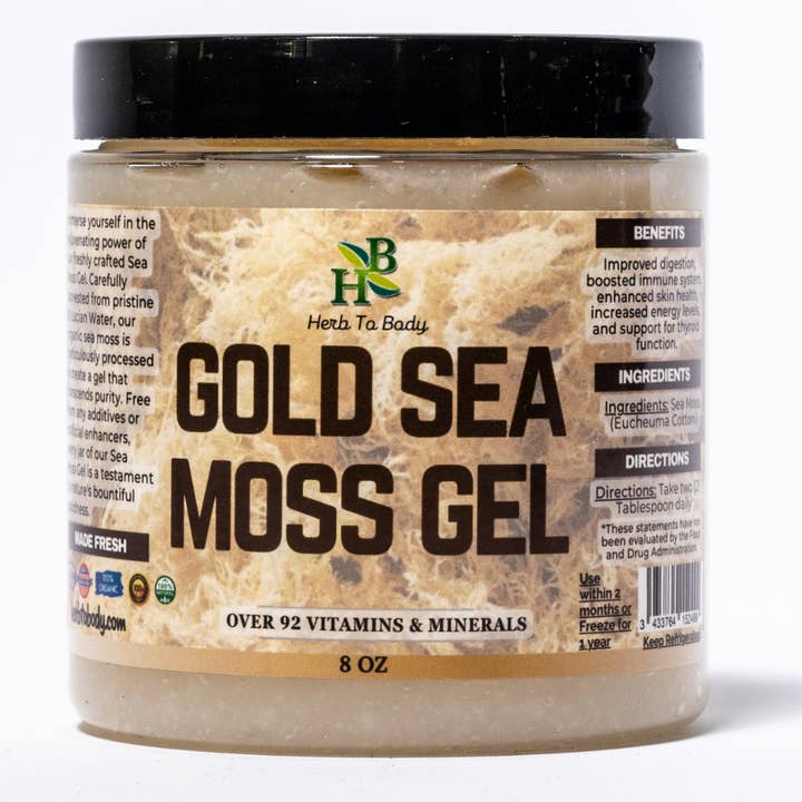 Herb To Body - Wholesale Oral Supplement/Vitamin - Gold Sea Moss Gel Jar - Wildfracted - Non-GMO - Organic