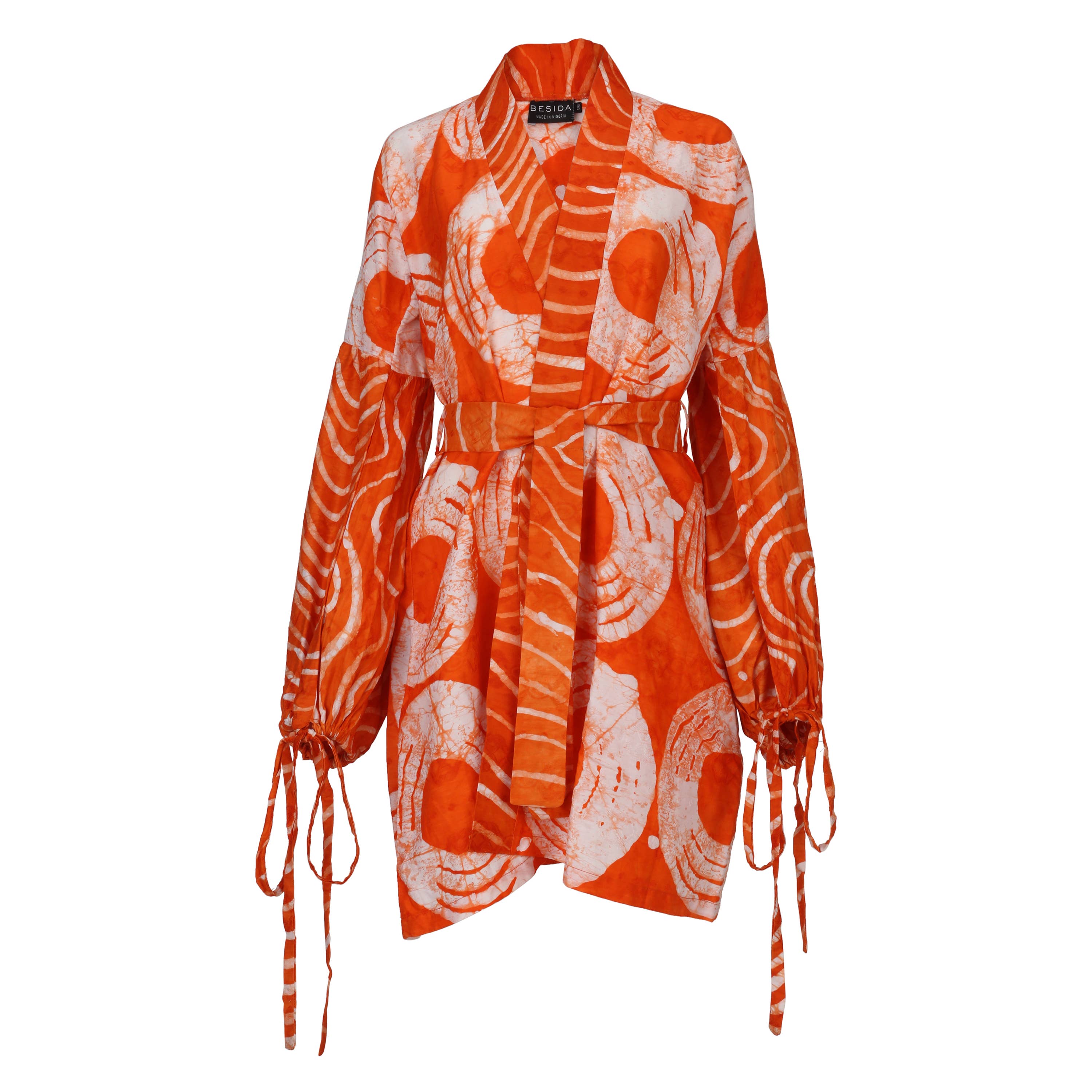 Besida - Wholesale Kimono - Women's - Mafarki Kimono Orange African Print Hand Dyed Jacket Robe0