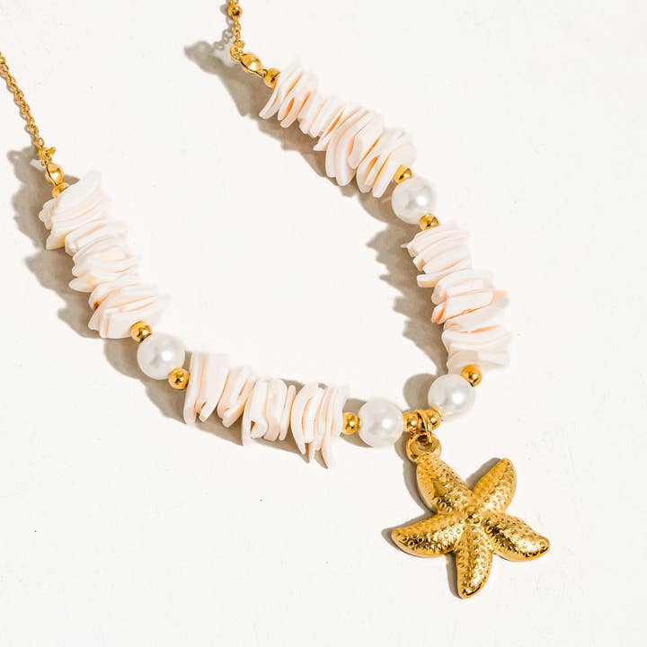 Multi Colored Thelma 18K Gold Non-Tarnish Shell Star Necklace for wholesale on Faire
