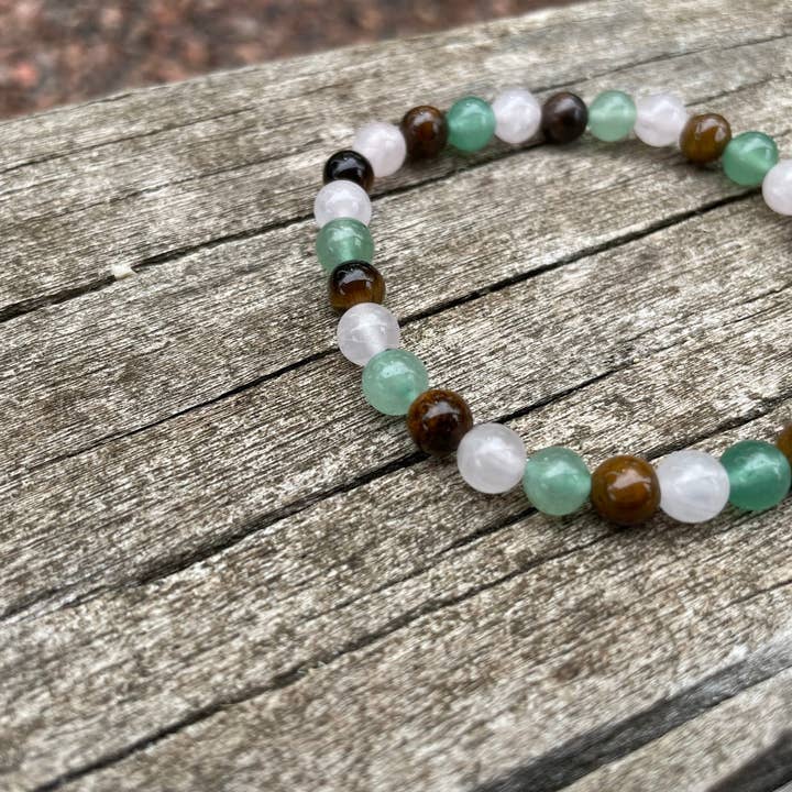 Pulseira Verde Aventurina, Quartzo Rosa e Litoterapia dos Olhos de Tigre, Fabricada em França por atacado de Boutique Bohème