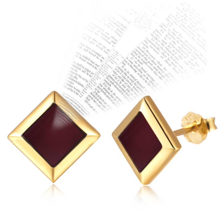 Peach Jewelry - Wholesale Stud/Post Earrings - 18K Gold Plated Earrings with Entire Bible Engraved – New Testament (27 Books) – Meaningful and Elegant Design