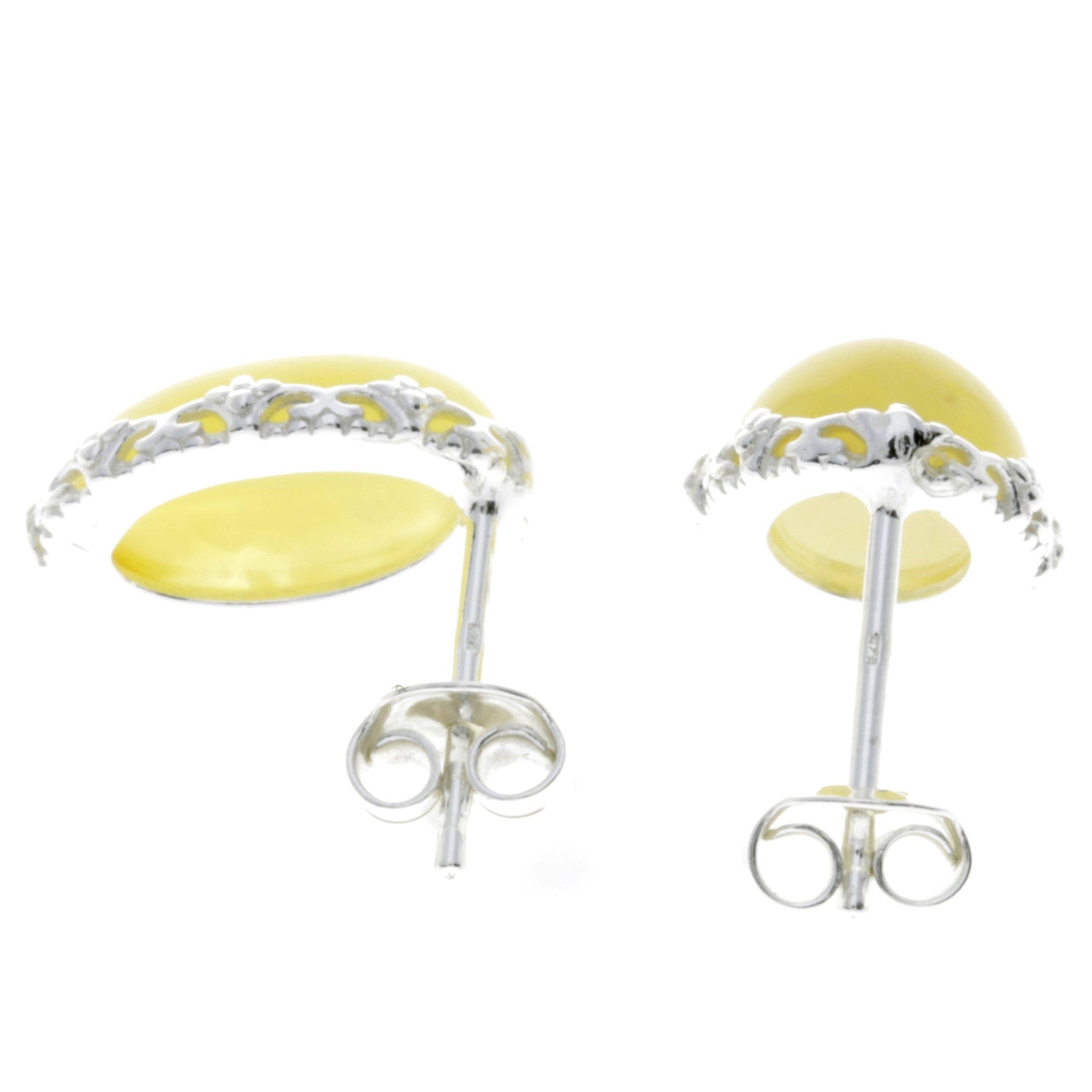 SilverAmber Jewellery - Wholesale Stud/Post Earrings - 925 Sterling Silver & Genuine Baltic Amber Classic Oval Studs Earrings - M65010