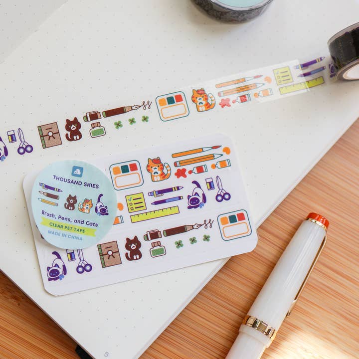 Thousand Skies - Wholesale Tape - PET Tape (Transparent) Brush, Pens, and Cats2