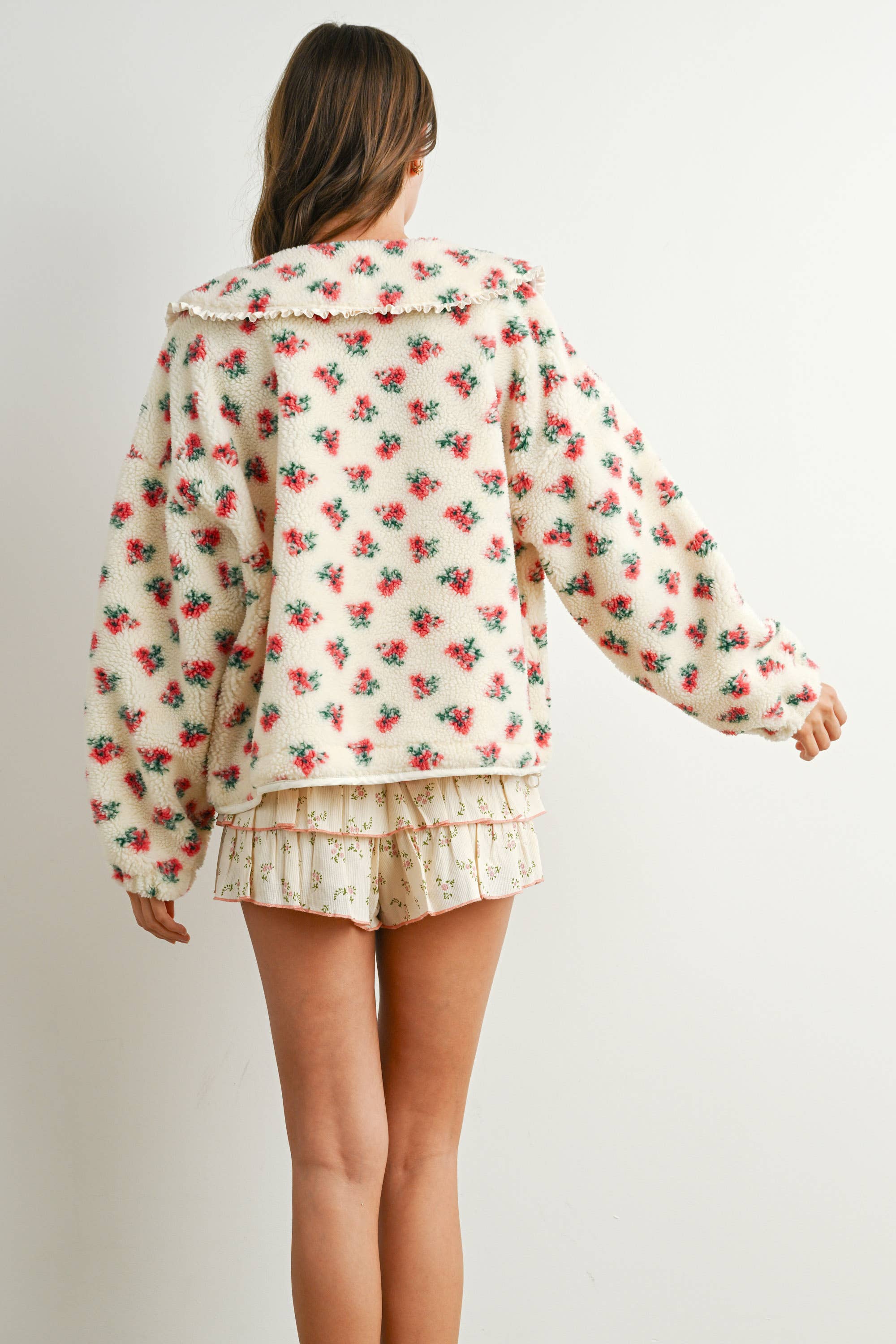 BUTTERMELON - Wholesale Jacket - Women's - Floral Puffy Tie-Front Long Sleeve Jacket - BMJ784113