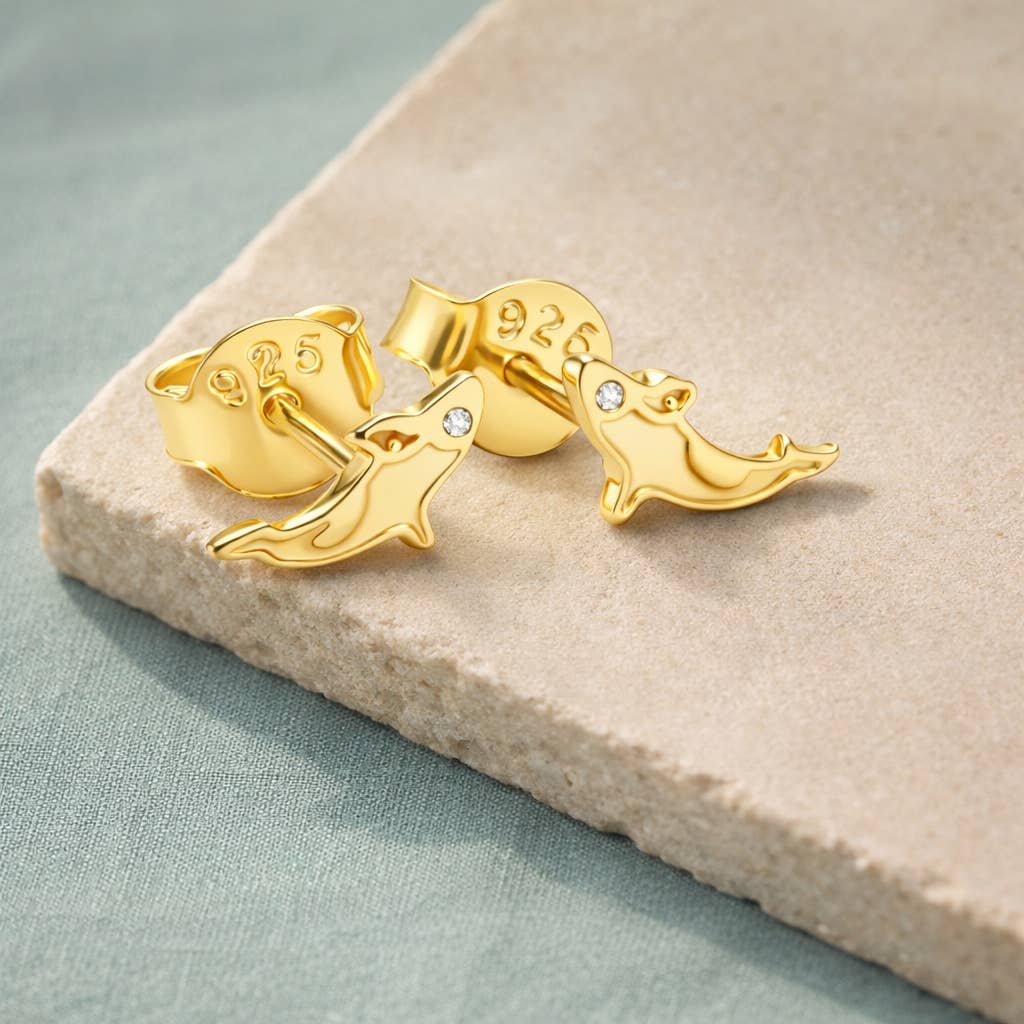 Jay Jools - Wholesale Stud/Post Earrings - Killer Whale Silver Studs 18k Gold Plated Moissanite Jewelry3