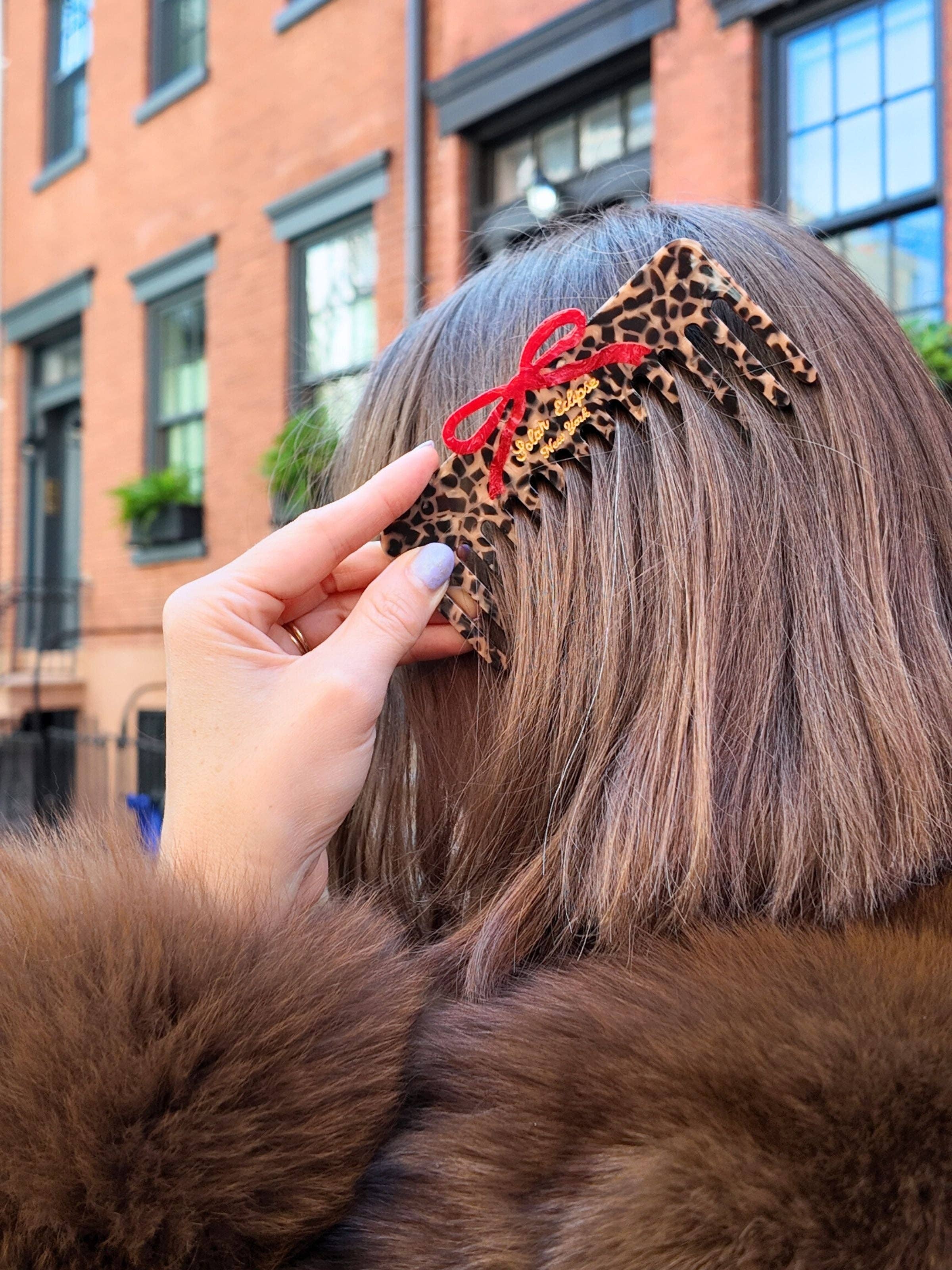 Solar Eclipse - Wholesale Hair Brush/Comb - Hand-Painted Leopard Bow Detangling Wide Tooth Hair Comb | Eco-Friendly1