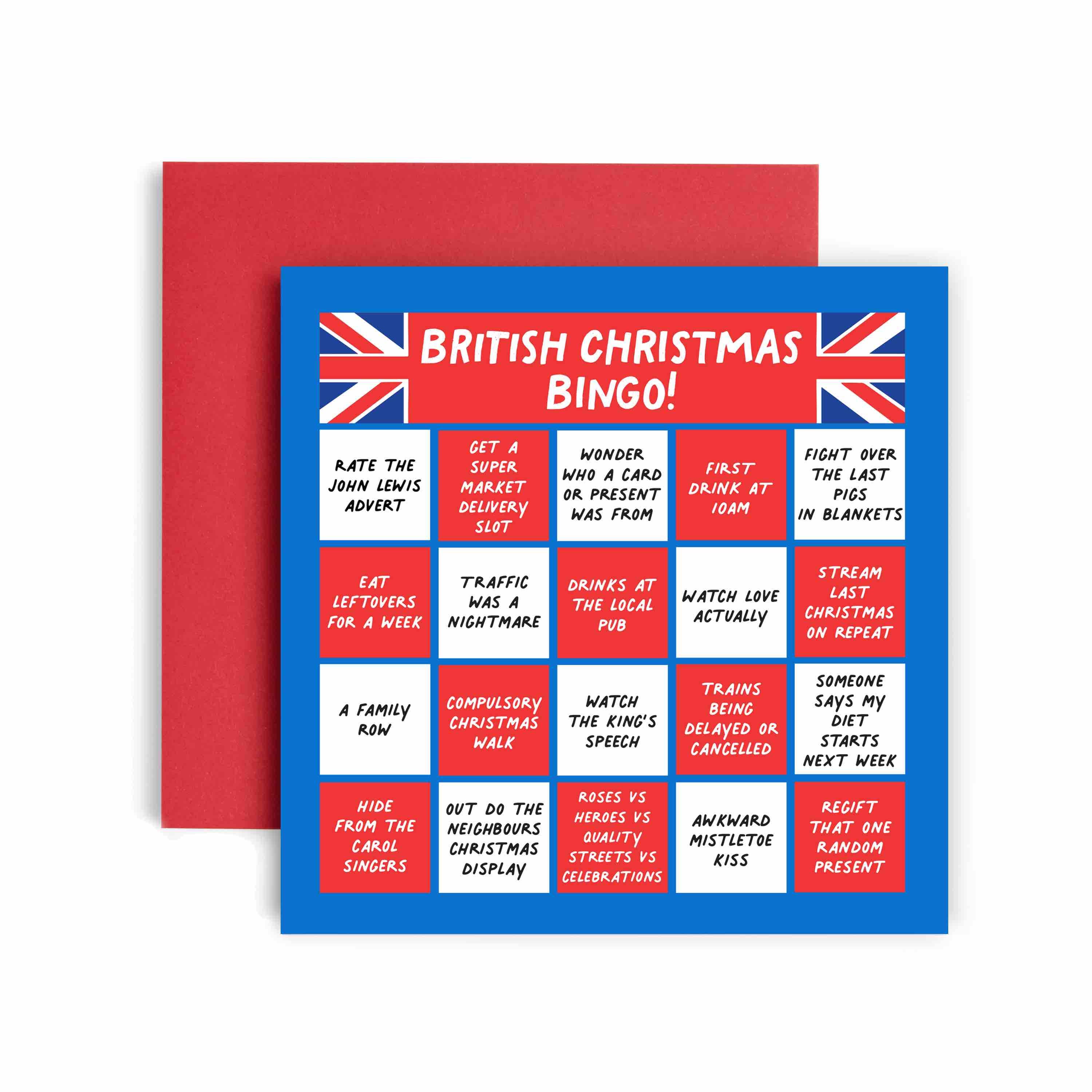 Huxters – wholesale Christmas card – Funny Christmas Traditions Bingo Card1