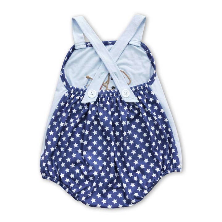 Yawoo Garments - Wholesale Bodysuit (Non-Footed) - Baby - Dog flag embroidery stars baby girl 4th of july romper