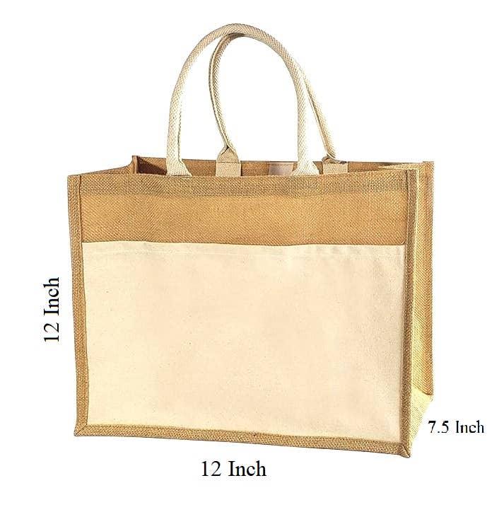 Alo Organic International - Wholesale Tote Bag - Unisex - Customizable Natural Laminated Burlap Bag with Canvas Pocket1