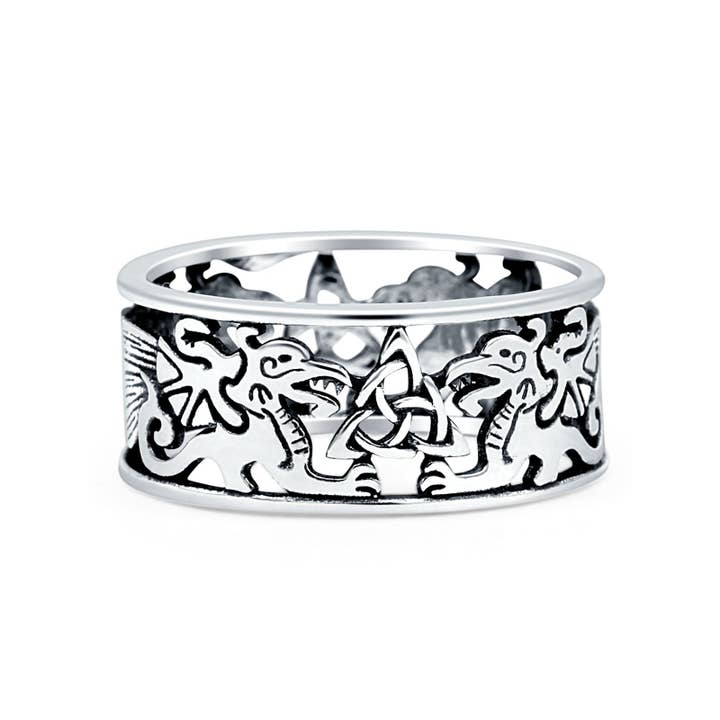Celtic Triquetra & Dragons Band Oxidized for wholesale by Blue Apple Imports
