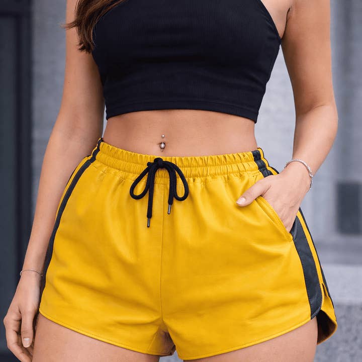 Womens Yellow Real Leather Shorts for wholesale by Miss Leather