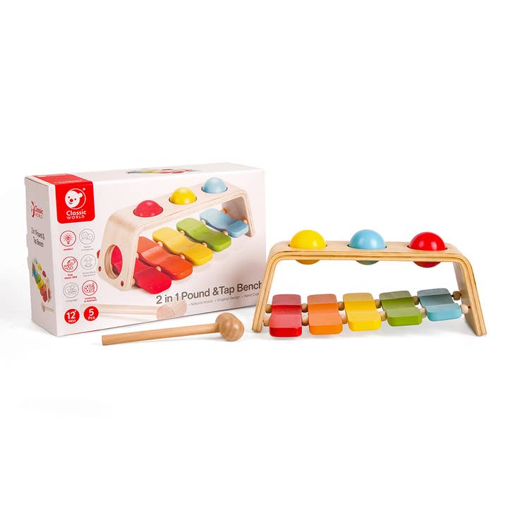 Classic World 2-1 Pound Tap Bench Wooden Hammer Xylophone for wholesale by Hippychick