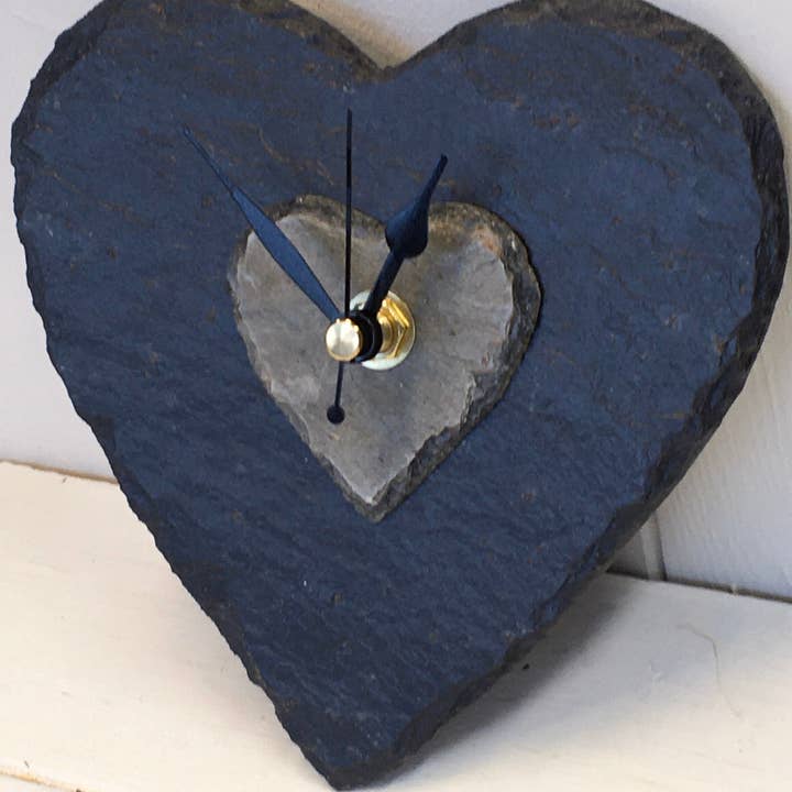 Driftmoods - The Slate Shop – wholesale Wall clock – Natural slate heart clock (15 cms diameter) Silent mechanism1