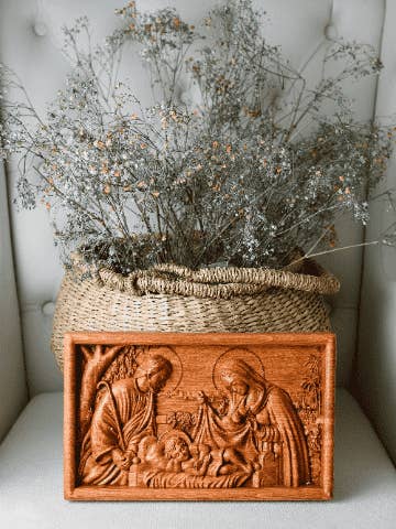 Wall wood christian gift Holy Familly modern plaque for wholesale by KozakWorkshop