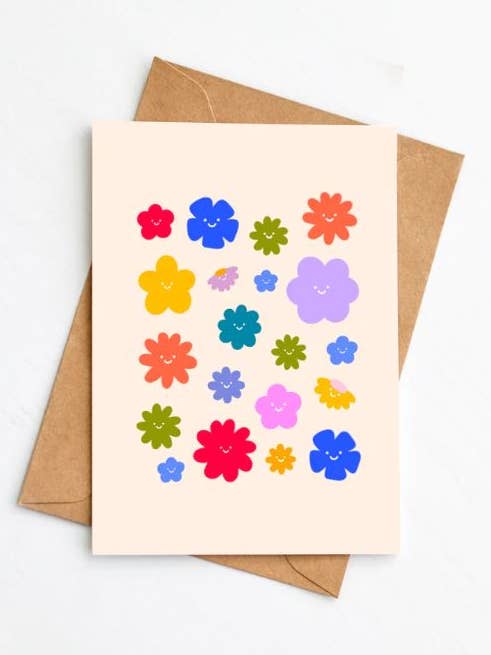 Smiley Flowers Greeting Card for wholesale by Honey Bunch Lettering