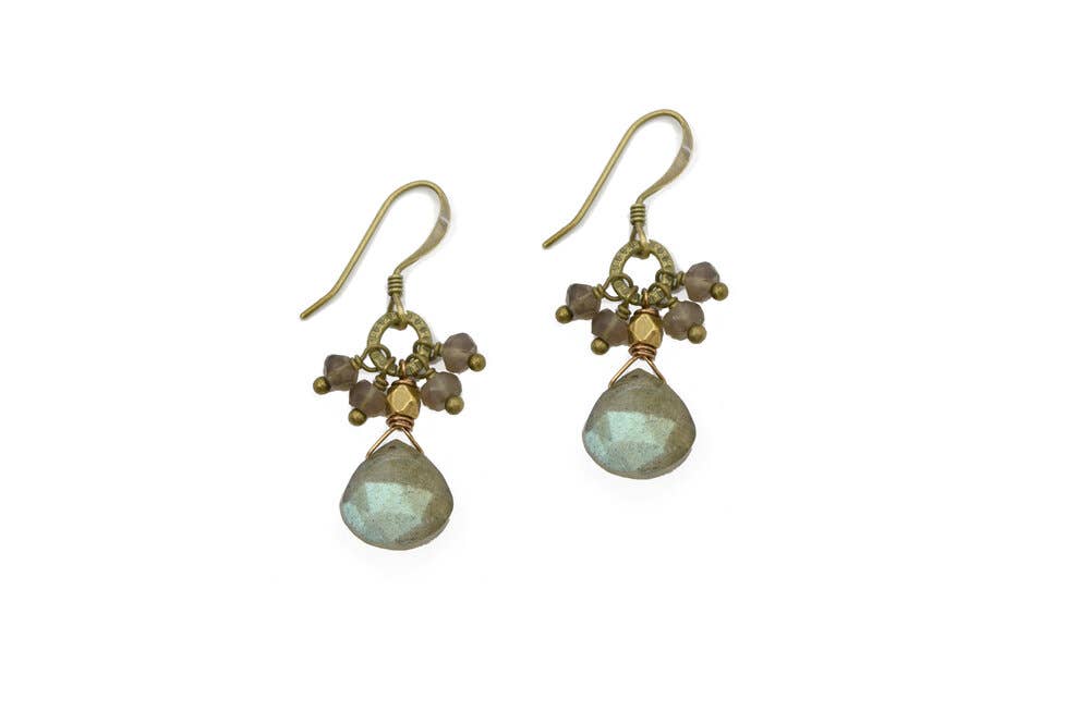 Edgy Petal Jewelry – wholesale Dangle earrings – Labradorite Gemstone Cluster Earrings Modern Boho