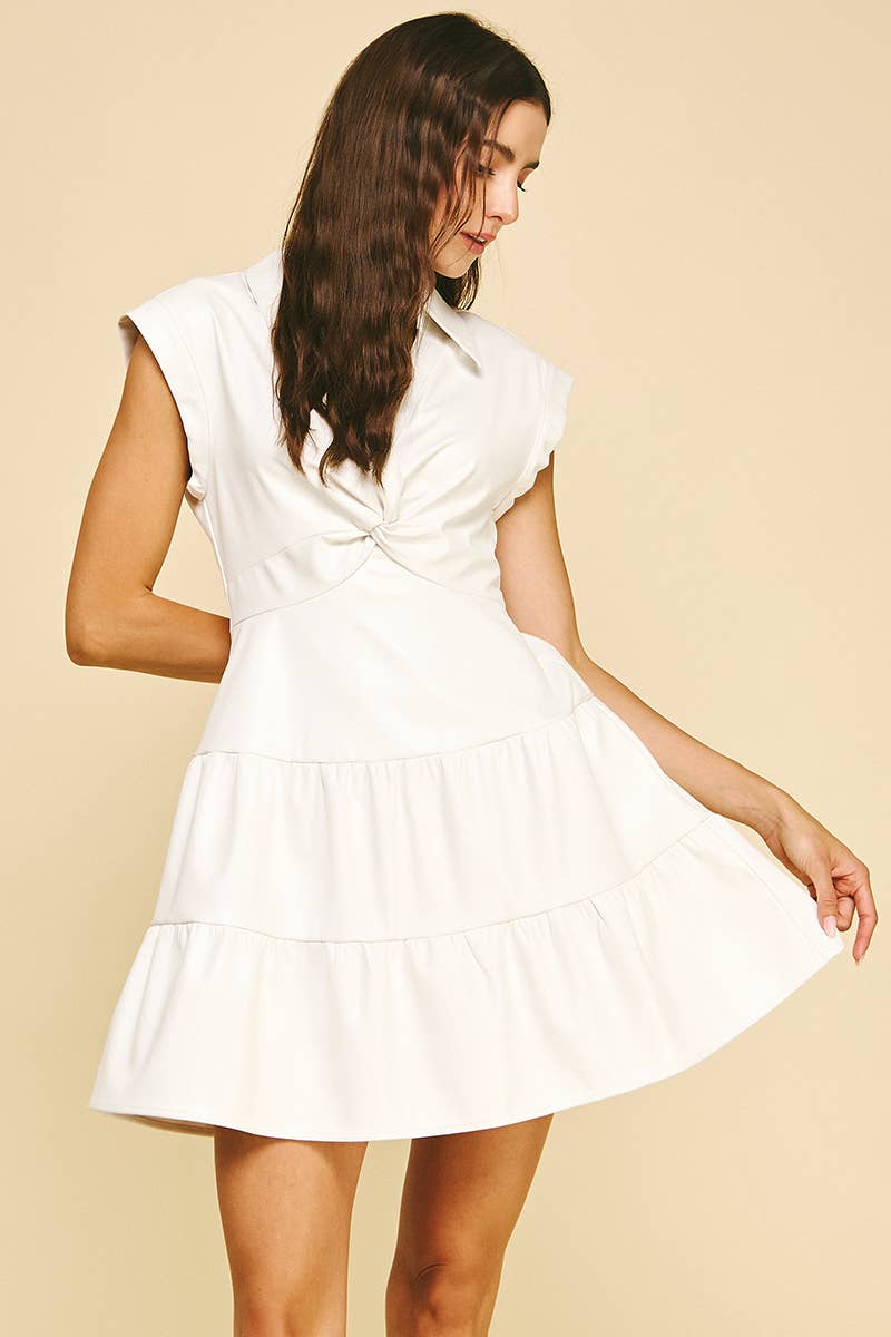 PINCH - Wholesale Dress - Women's - PU LEATHER TWIST DETAIL TIERED MINI DRESS - 6418D21