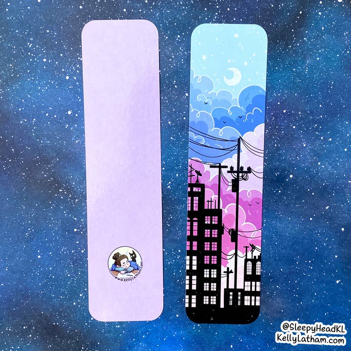 Clouds Stars Night Sky City Bokmärke - Blå Lofi för wholesale av Kelly Latham Art
