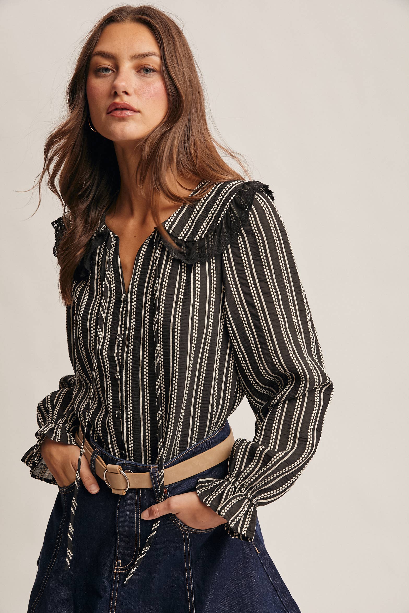 Forte - Wholesale Blouse - Women's - Embroidered Collar Textured Blouse FT0011 2