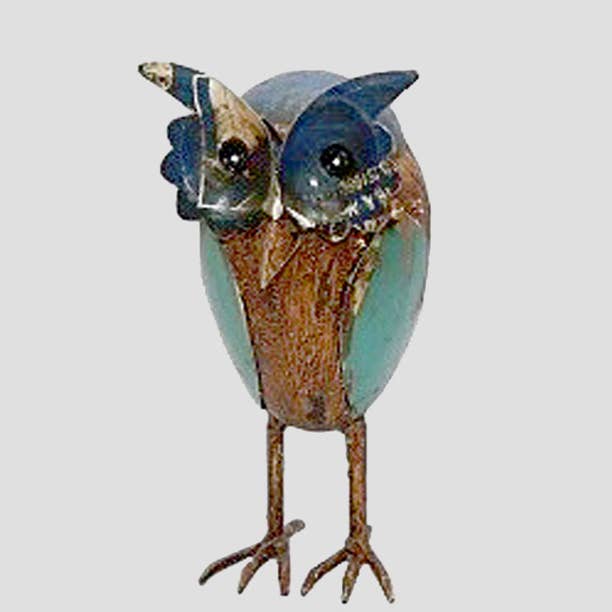 Owl Blue Small Recycled Metal Animals for wholesale by Everyday Artifact