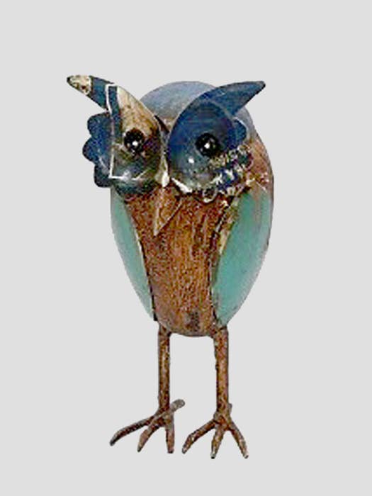 Owl Blue Small Recycled Metal Animals for wholesale by Everyday Artifact