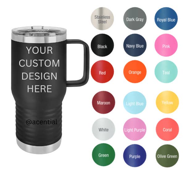 Acential Drinkware - Wholesale Insulated Mug/Tumbler - Custom Engraved 20 oz Tumbler With Handle1