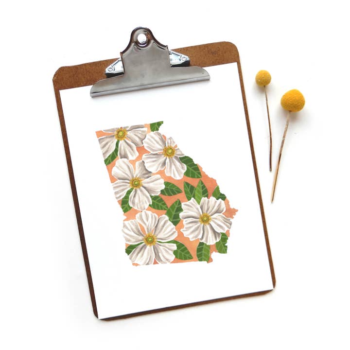 Estampa de flores do estado da Geórgia Cherokee Rose por atacado de Sketchy Notions