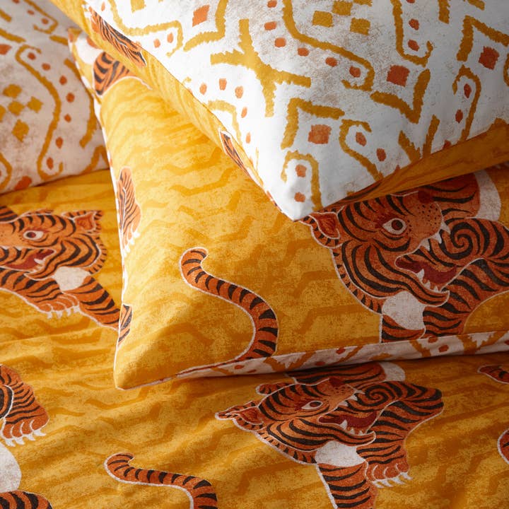 Tibetan Tiger Tribal Duvet Cover Set Mustard for wholesale on Faire4