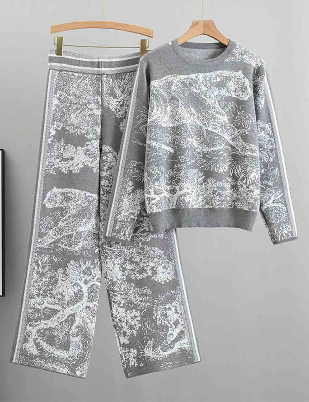 Sweetkama - Wholesale Lounge Set - Women's - Ladies Color Block Tiger Pattern Knit Sweater & Pants 2PCS Set17