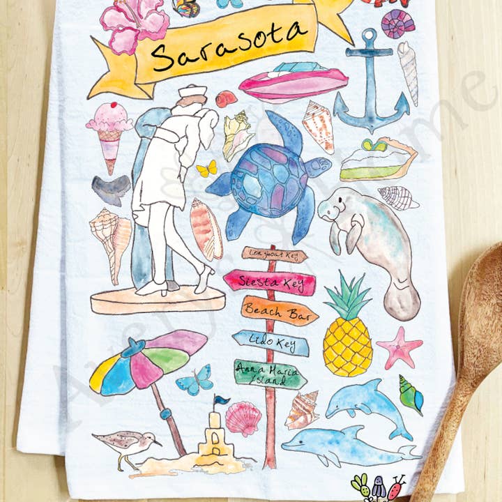 Sarasota, FL Location Souvenir Tea Towel for wholesale by Avery's Home