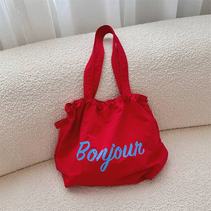 NINEXIS - Wholesale Tote Bag - Women's - CWAB3903_LETTERING PRINT DRAWSTRING SHOULDER BAG