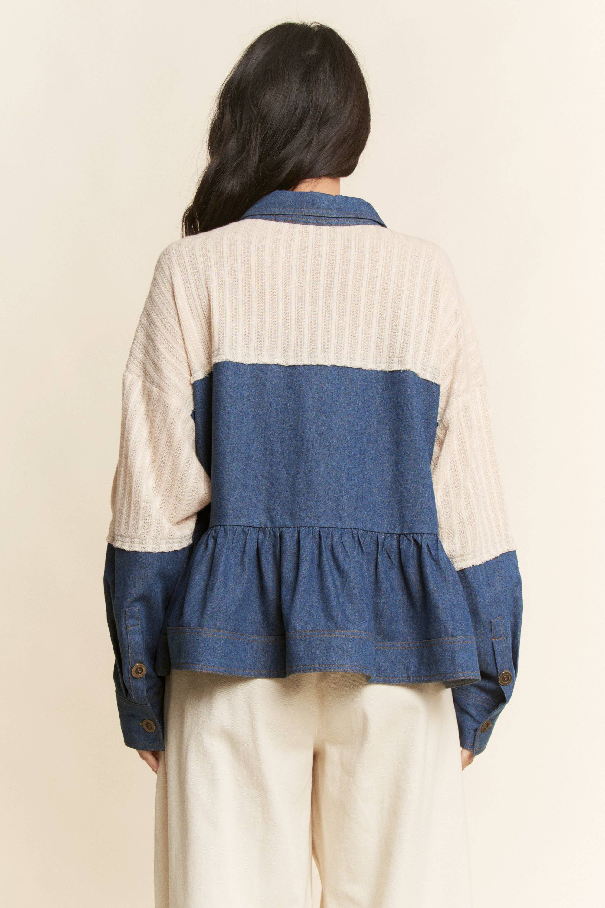 CREME DENIM BLAU CHAMBRAY ÜBERGROßES GEWEBTES OBERTEIL für den Großhandel auf Faire6