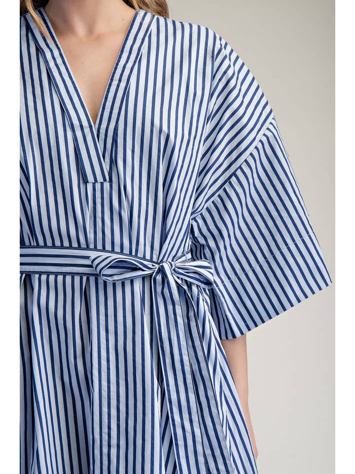 Glam - Wholesale Dress - Women's - Belted Relaxed Stripe Midi Dress11