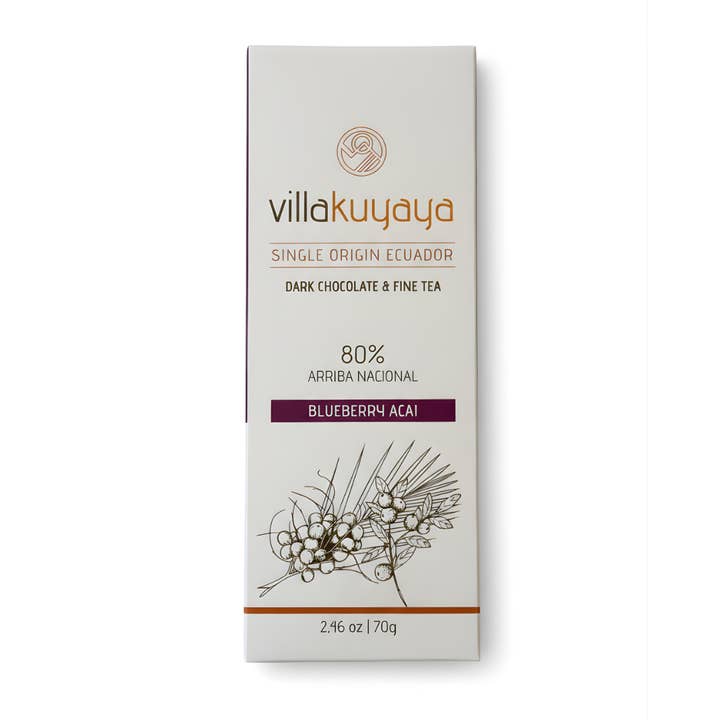 Dark Chocolate Blueberry Acai 80% for wholesale by Villakuyaya Premium Dark Chocolate