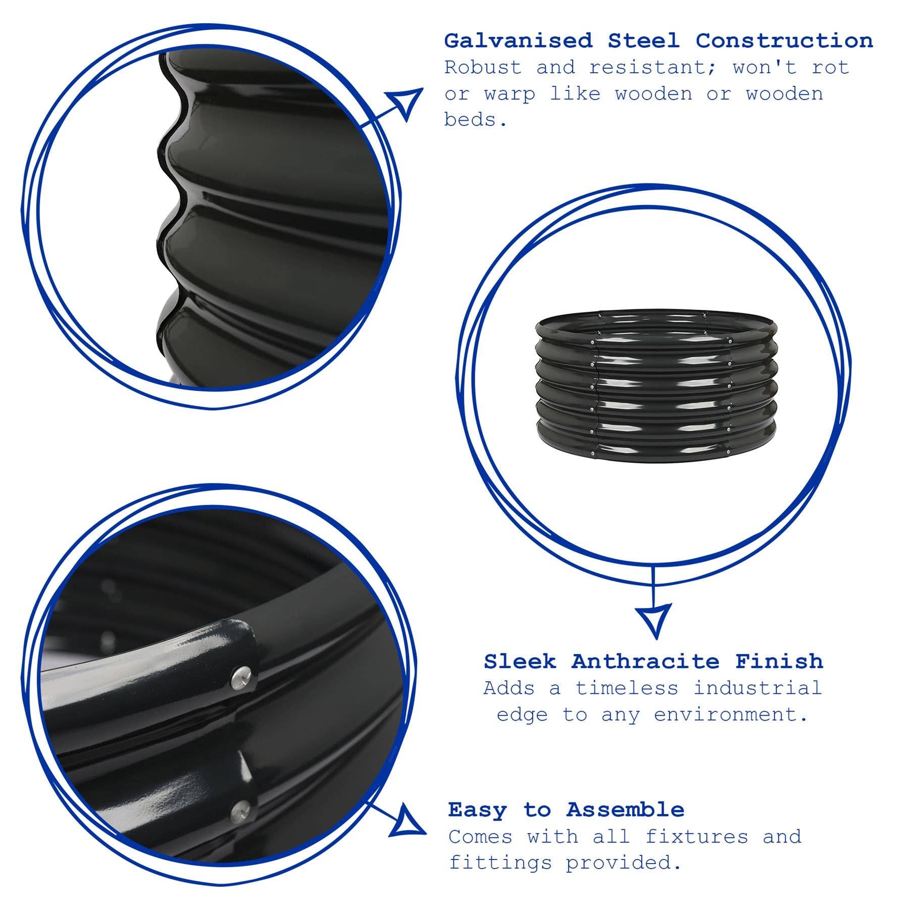 Rinkit Ltd - Venta al por mayor Jardinera - Cama de Jardín Elevada Redonda - 90cm x 45cm - Por Harbour Housewares3