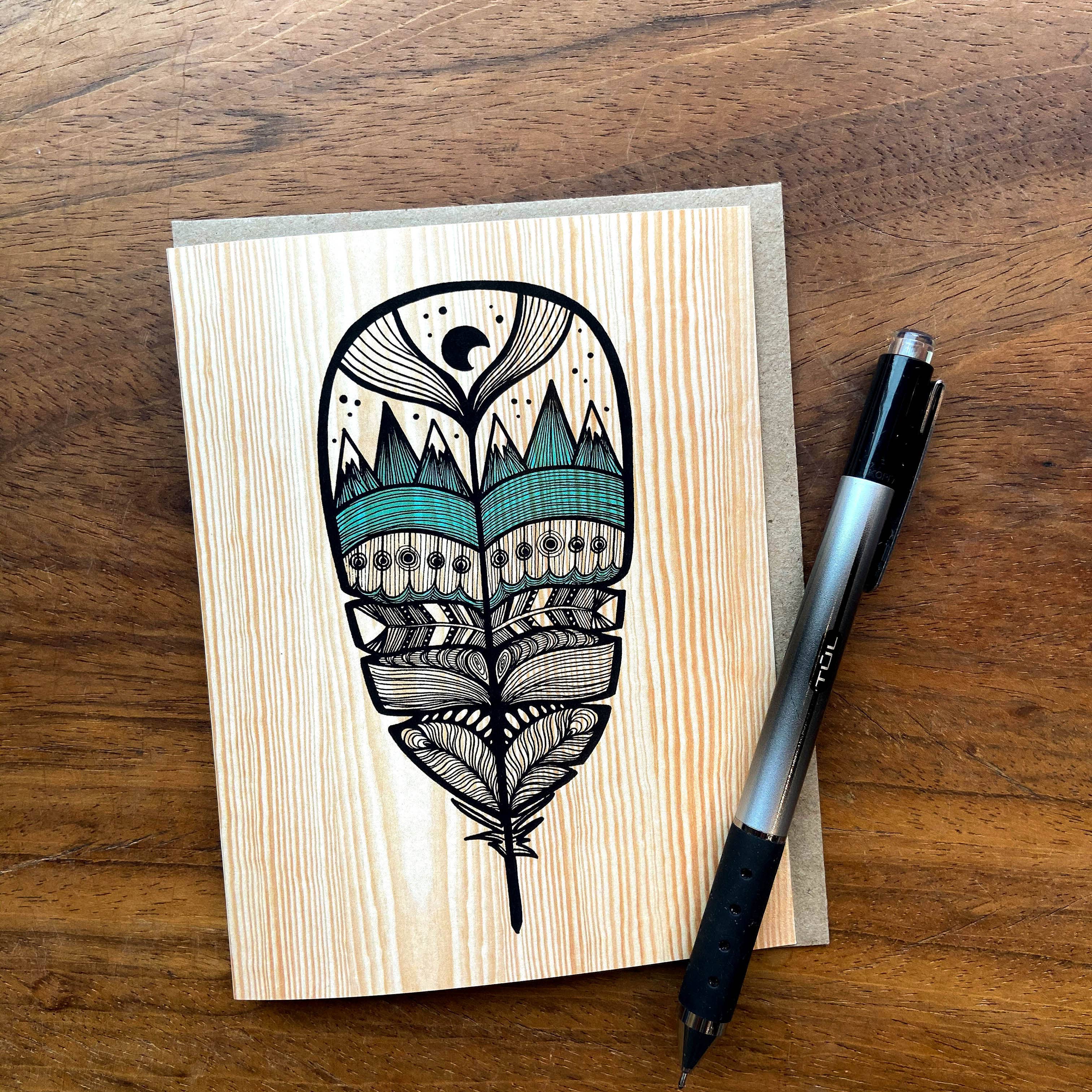 Red Umbrella Designs - Wholesale Everyday Greeting Card - Wood Feather Greeting Card1