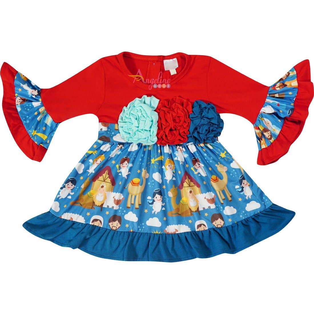 Angeline Kids – wholesale Top & trouser set – Kids – Girls Christmas Nativity Scene Angels Ruffle Top & Pants Set2