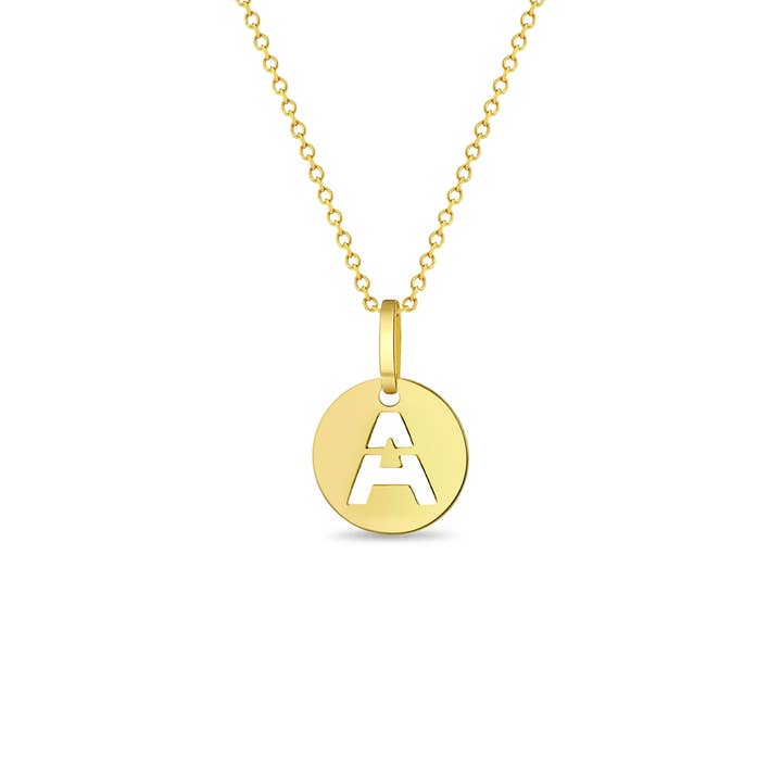 14k Gold Round Initial Cut Out Letter 16" Kids Necklace for wholesale by In Season Jewelry