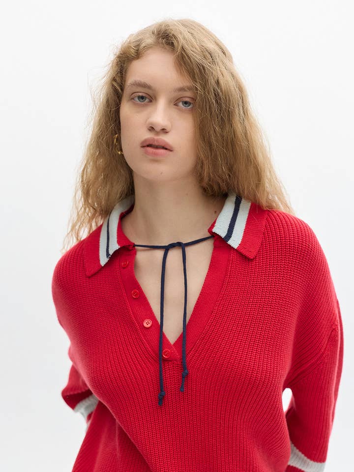 Club Knit sweater_ Red for wholesale by Pastiche