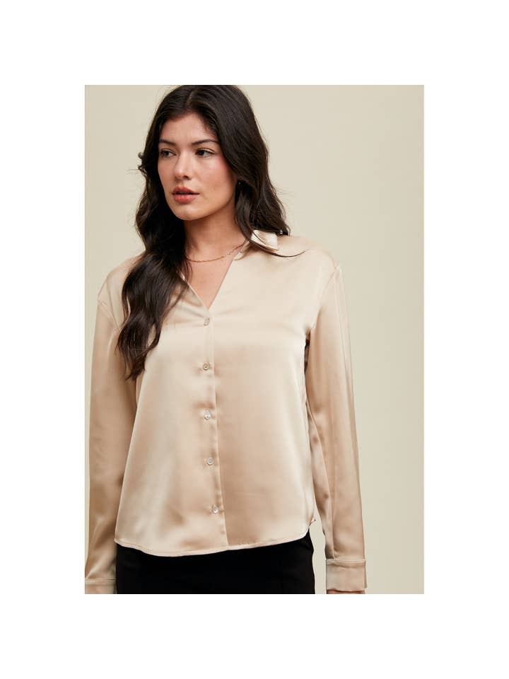 Wishlist Apparel - Wholesale Button Down Shirt - Women's - SATIN BUTTON-UP SHIRT / WL24-9118